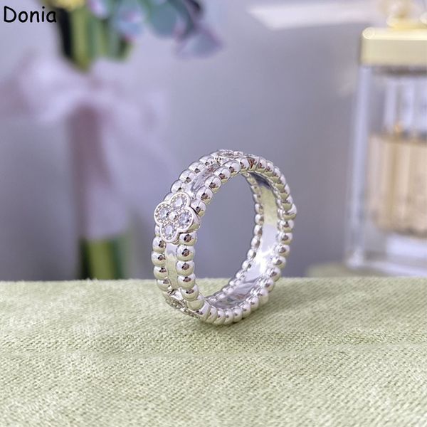

donia jewelry luxury ring exaggerated european and american fashion four-leaf flower titanium micro-inlaid zircon creative designer gift box, Silver