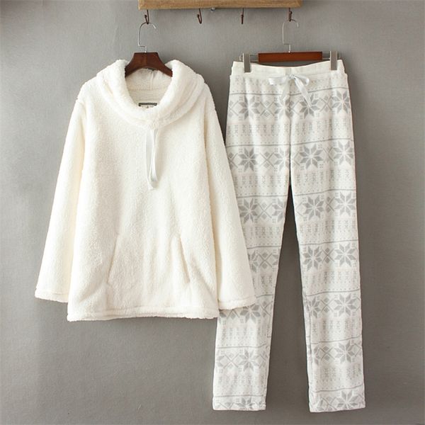 

winter women fashion loose soft coral fleece thickening casual pajama set female trendy color thermal lounge sleepwear 220329, Black;red