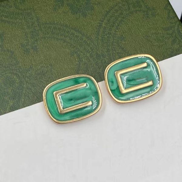 

luxury designer jewelry women earrings letter studs green charm hoop brass material letter stamps gold silver for girl fashion style, Golden;silver