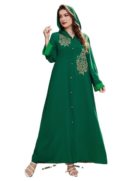 

plus embroidery contrast trim hooded maxi dress z0e0#, Black