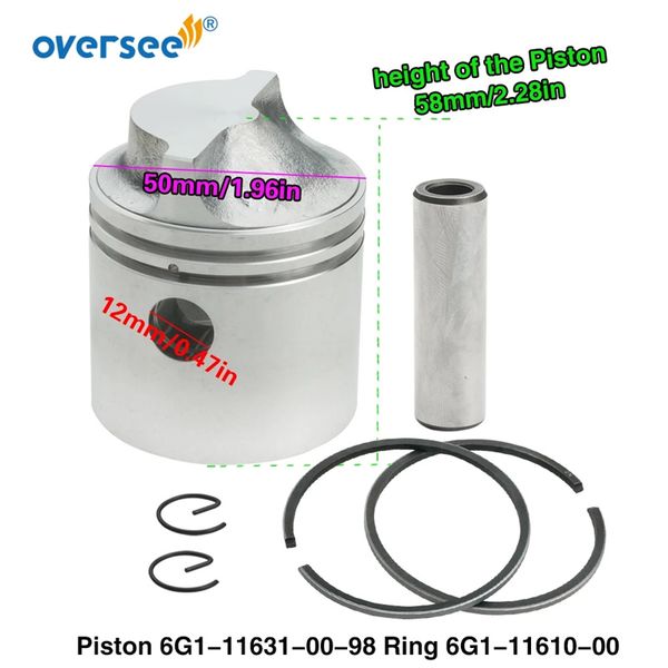 

6g1-11631 & 6g1-11610 piston with ring std kit parts for yamaha outboard motor 2t 6hp 8hp 6g1-11631-00-98 6g1-11610-00 dia.:50mm