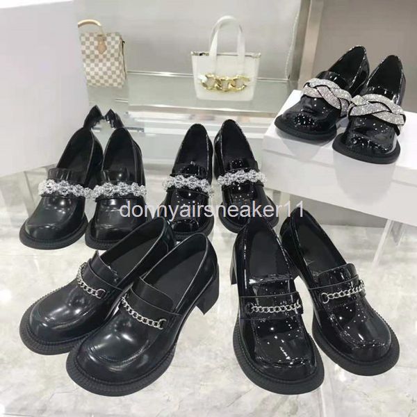 

dress shoes mary jane shoes women's thick heel british style small leather versatile jk single crystal leffer, Black