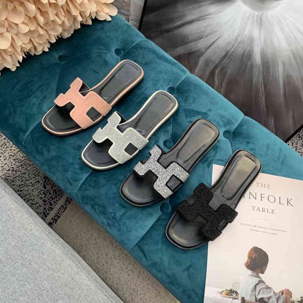 

class h home flas drill drag h908 external slippers korean breatable flat bottom in summer, Black