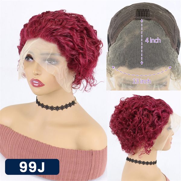 Pixie Cut Bob peruca 13x4 Brasileiros curtos rendas encaracoladas Frente para mulheres negras Remy Hair Water Wave Transparent Lace Wigs