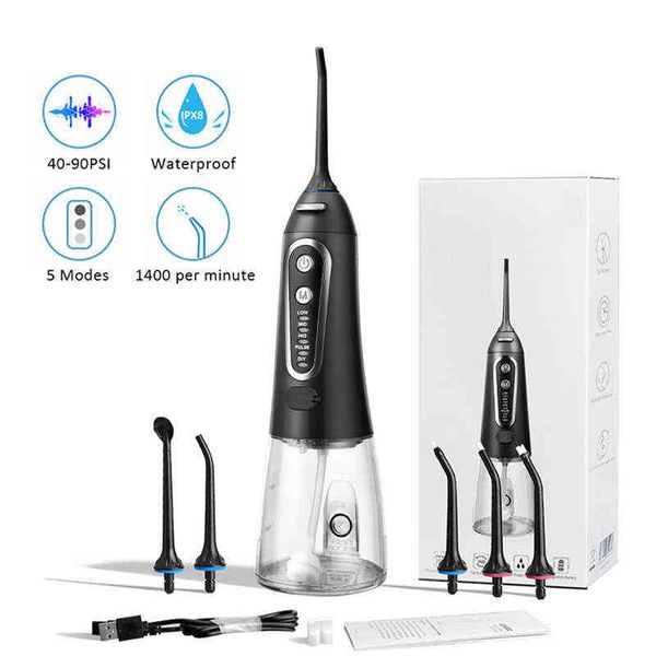 

5 modes oral irrigator rechargeable water floss portable dental flosser jet 300ml teeth cleaner with 6jet 220518