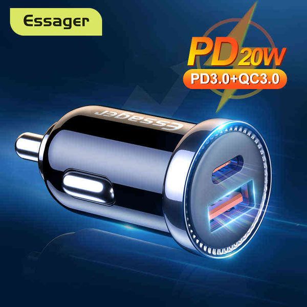 

essager usb car charger usb type c quick charge qc 3.0 qc3.0 for iphone 12 pro max xiaomi fast charging charger for phone in car w220328