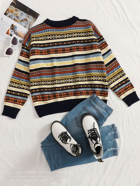 

drop shoulder striped sweater o7ww#, White;black