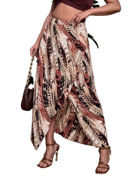 

allover print wrap skirt t27a#, Black