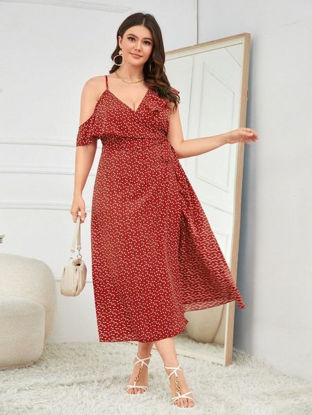 

plus confetti heart print asymmetrical neck wrap knot side dress c0qu#, Black