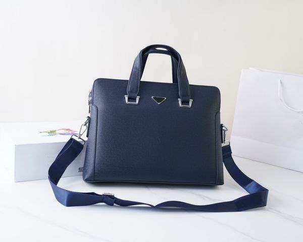 

fashion men shoulder briefcase original leather designer handbag business lapbag messenger bags totes men's double pocket zipper luggag