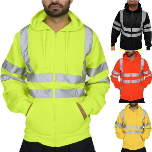 

men's jackets men jacket work clothes high visibility hooded outwear travel outdoor reflective stripe, Black;brown