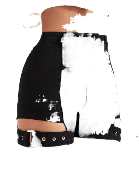 

cut out buckle denim shorts 99al#, White;black