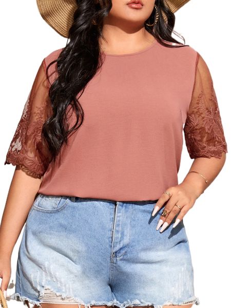 

plus embroidery mesh sleeve blouse e1bz#, Black