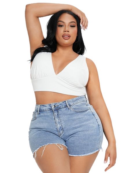 

sxy plus solid crop tank v1bh#, Black