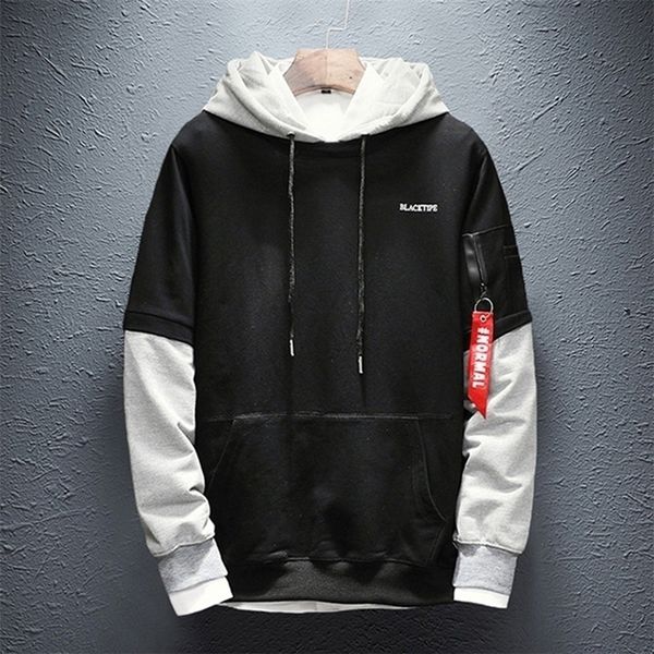 

april momo sweatshirt men hip hop patchwork long sleeve pullover contrast hoodies sweatshirt hoodies men hoody 201130, Black