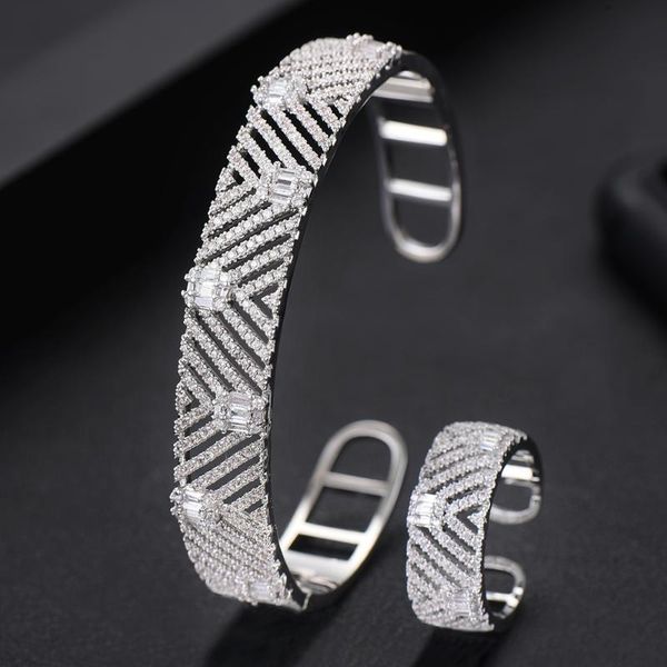 

earrings & necklace godki luxury trendy saudi arabia bangle ring set jewelry sets for women wedding engagement brincos para as mulheres 2022, Silver