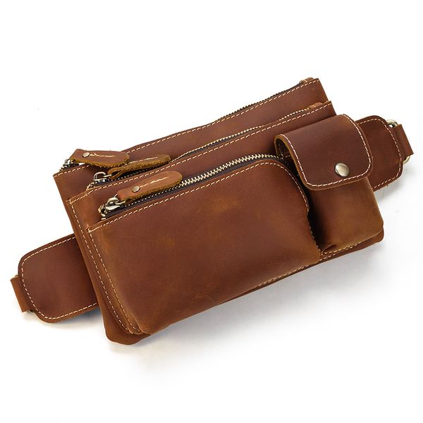 

men's leather chest and waist bag retro crazy horse style leisure sports messenger