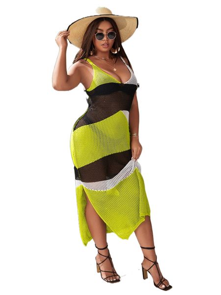 

plus color block cover up dress 04ip#, Black