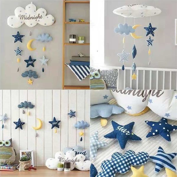 Cloud Moon Rocket Star Astronauta Montaggio a parete fai da te Giocattoli Camera dei bambini Lettino Decorazione Giocattoli Opere d'arte Wall Hanging Dolls Po Puntelli LJ201126