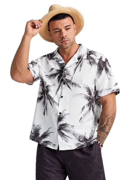 

extended sizes men palm tree print shirt m1pd#, White;black
