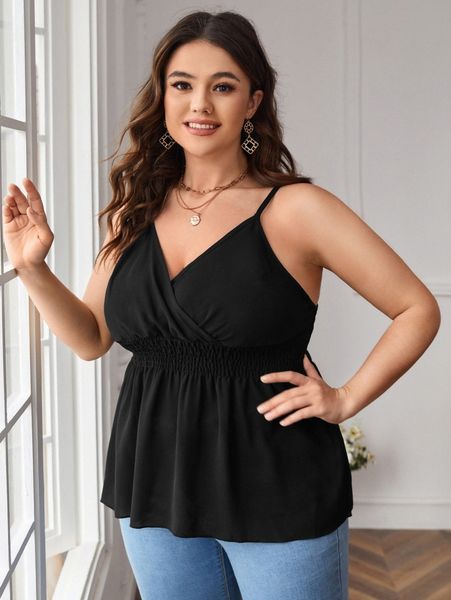 

plus shirred peplum cami t4ay#, Black