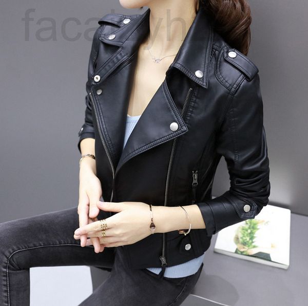 

women's leather & faux designer autumn 2019 new short slim large leather coat zr3c2022, Black