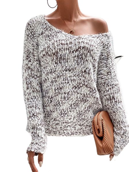 

marled knit drop shoulder sweater k7if#, White;black