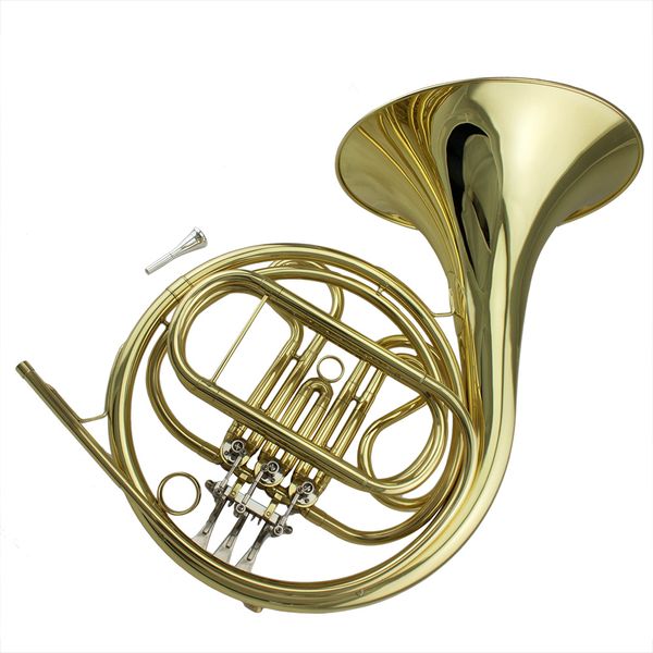

gold lacquer brass body and yellow brass tuning pipe 3-key french horn