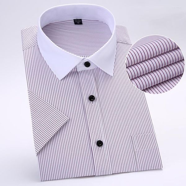 Camisas de vestido masculinas para 8xl Moda Moda Grandes homens listrados de colarinho branco colarinho curto slim slim fit não camisetas sociais