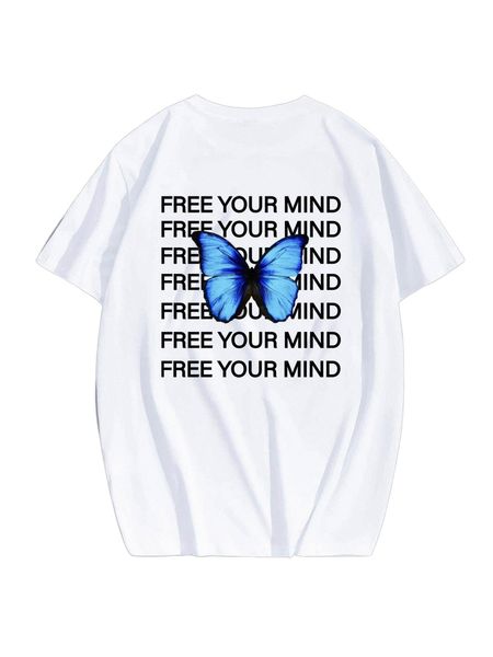

men butterfly & slogan graphic tee d2v3#, White;black
