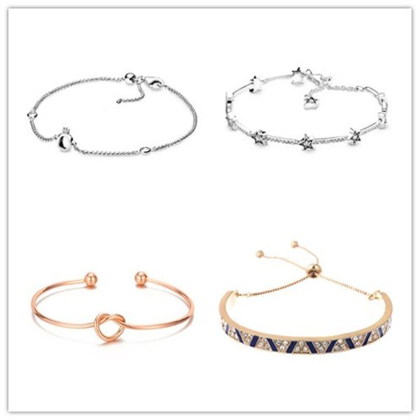 Moda Sterling Silver 925 Bracelets de cores Luxo Mulheres Corrente Ajuste Corrente Crown Star Stars Original Fit Pandora charme Bangle Ladies Jewelry Classic Presente com caixa