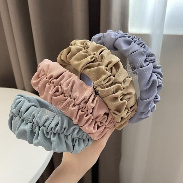 

fashion women headband wide side pleated hairband solid color turban girls casual headwear hair accessories, Slivery;white