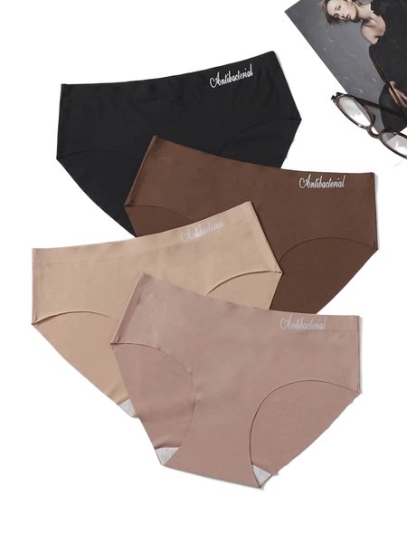 

4pack letter graphic no show panty set q70f#, Black;red