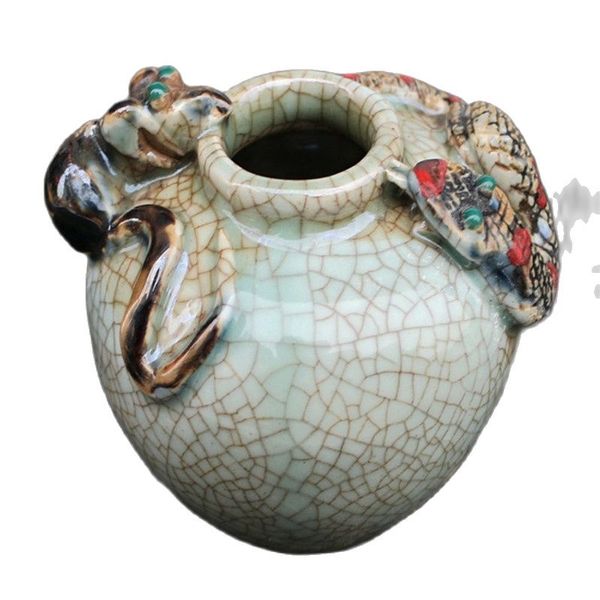 

chinese old cracked glaze porcelain snakes rat crackle porcelain jar, Silver