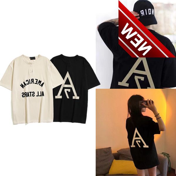

fog essentials season 7 main line henry collar flocking 7 printed short sleeve american loose t-shirt, White;black
