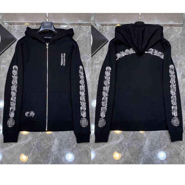 

mens brand loose hoodie ch classic sweatshirts designer horseshoe sanskrit print luxury zipper jacket fashion pullover hooded coat women sw, Black