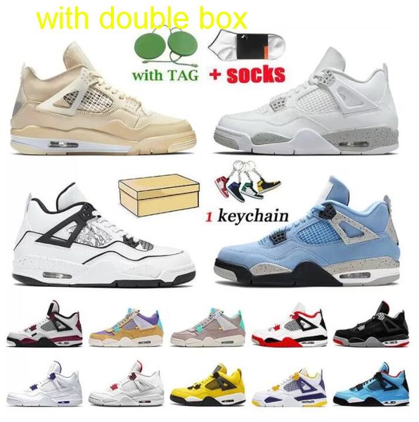

with two boxes high 4s 4 basketball shoes university blue white oero shimmer black cat lightning union noir fire red bred pure money metalli