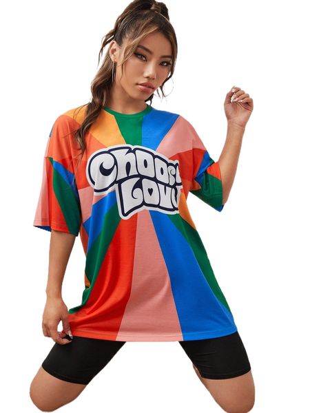 

x ay selinita letter graphic colorblock drop shoulder tee f49r#, White