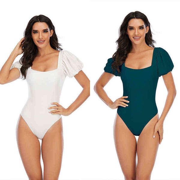 

bubble sleeve swimsuit women's one-piece, White;black