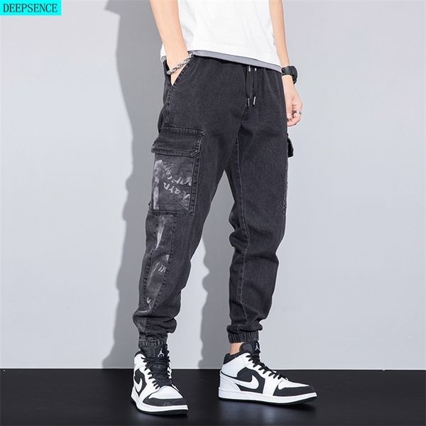 

men trousers jeans all-match straight slim spring and autumn thin stretch casual for 220325, Black
