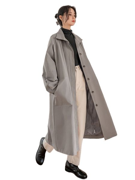 

dazy-less raglan sleeve button front trench coat g9ml#, Black