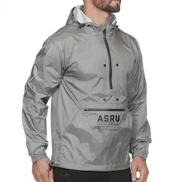 

men's asrv spring and autumn thin men's sweater tide brand loose large solid color long sleeve hooded coat men sports style quick-, Black