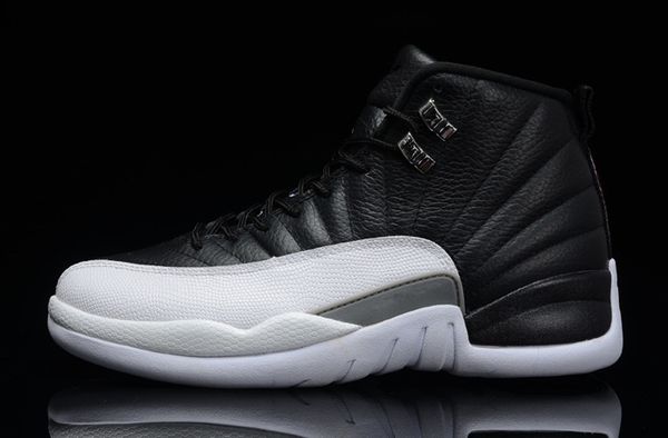 

brand shoes basketball jumpman 12s black-white concord genuine black leather real board original material custom metal buckle, White;red