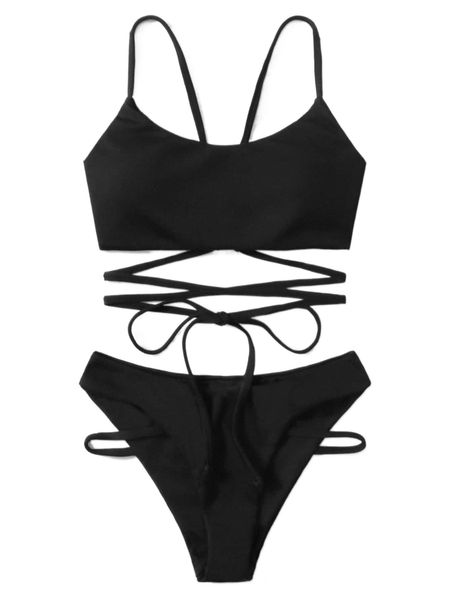 

plain criss cross bikini swimsuit b98t#, White;black