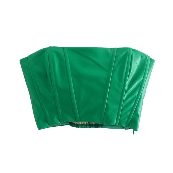 

traf off shoulder women green crop female faux leather corset ruched tube woman tank s backless bustier s 220316, White