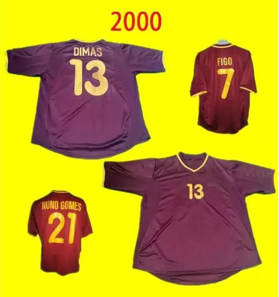 

retro soccer jersey 2000 classic football shirt vintage camisa de futebol 00 home red #7 figo #10 rui costa c.ronaldo 21 nuno comes #13 dima, Black;yellow
