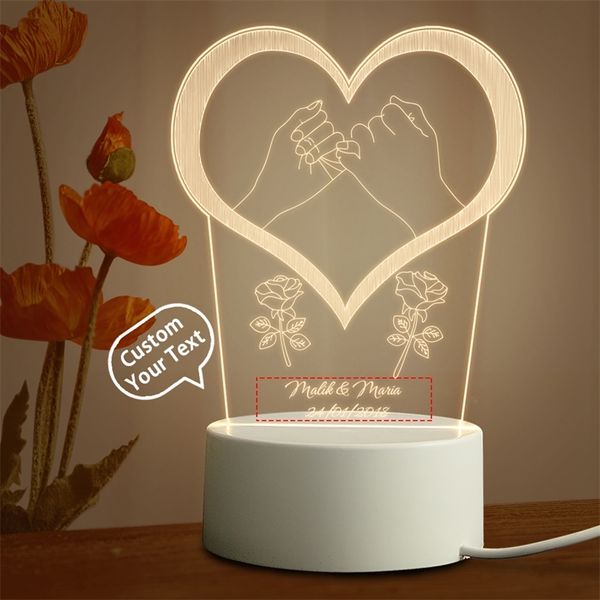 Nome personalizzato Testo di compleanno Lampada Gift Light per ragazzo Anniversario di matrimonio Amministratore Ottima Disterni per il letto camera da letto 220623