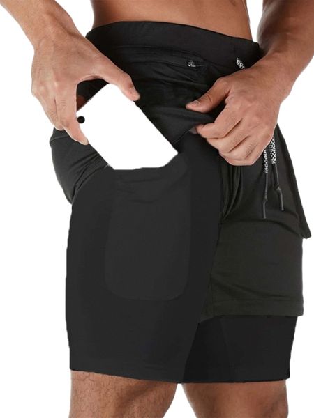 

men phone pocket 2 in 1 sports shorts with towel loop i7ab#, White;black