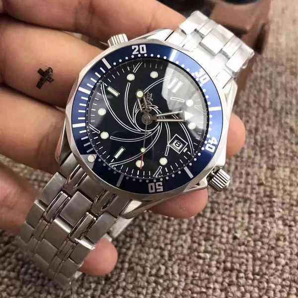 

luxury men automatic mechanical watch black blue james bond 007 ceramic bezel crystal sapphire waterproof gent wrist watches