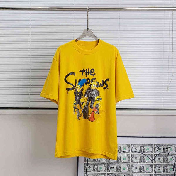 

xq3h 2022 spring summer paris fashion simpson cartoon short sleeve t-shirt men's printed round neck large loose heavy half sleeve, White;black